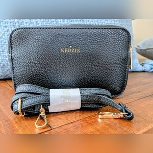 Kedzie Black Modernist Vegan Leather Crossbody Handbag NWOT - Great Gift Idea!!